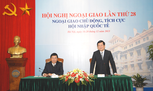 Chủ tịch nước Trương Tấn Sang đến dự và phát biểu ý kiến chỉ đạo tại Hội nghị Ngoại giao lần thứ 28
